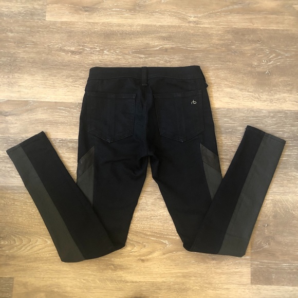 🎉2xHP🎉 Rag & Bone Midnight Leather Trim Skinny Jeans - Picture 8 of 13